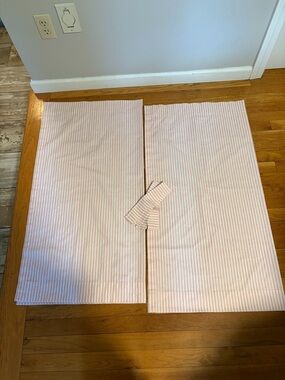 Country Curtains Pink White Ticking Stripe Curtains Pair W/ Tiebacks 40x39 Inch